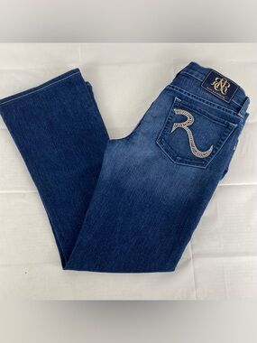 Rock & Republic Jeans Y2K Women’s Dark Wash Straight Leg Studded Pocket Size 10